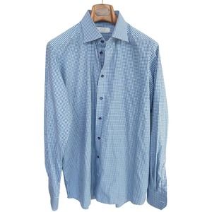 ETON Men's Contemporary Fit Button Down Shirt Blue / Green Check 'York' 16.5 L